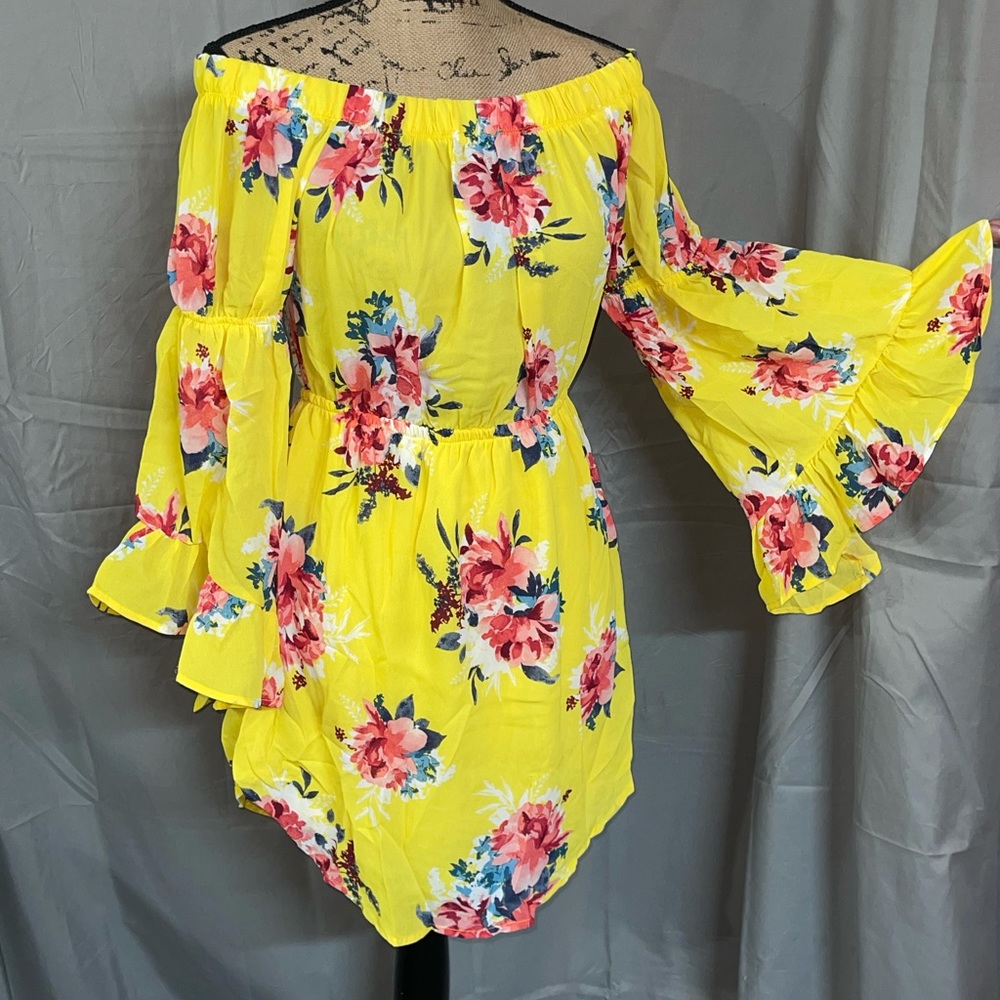 Yellow floral mini dress